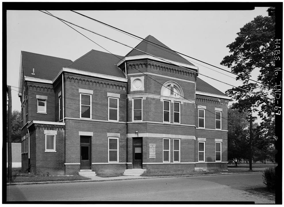 The Old Pathology Building (1895) at Central State Hospital, Indianapolis, in a Historic American Buildings Survey photograph (HABS No. IND-69); the date of the photograph is not recorded.
