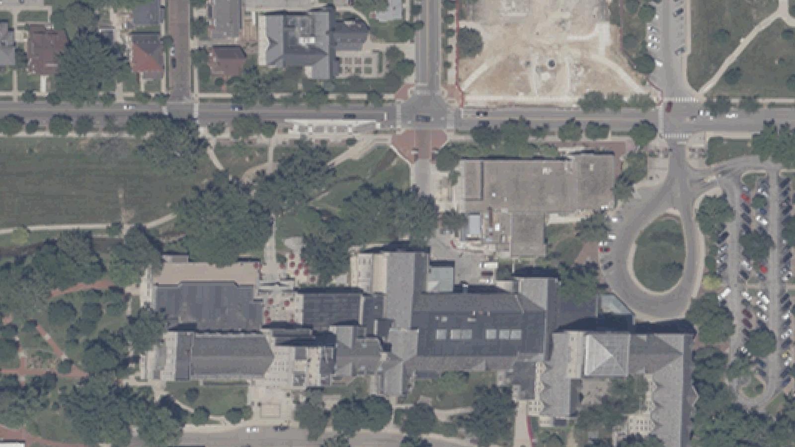 Aerial survey view of Dunn Cemetery at Indiana University