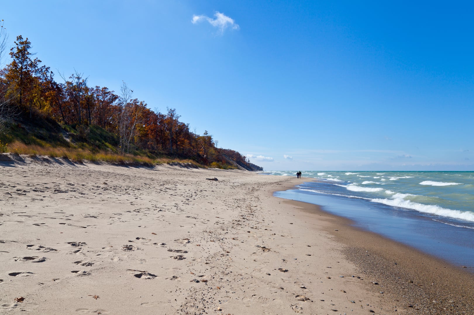 Lake Michigan shoreline and dunes at Indiana Dunes National Park in northwestern Indiana