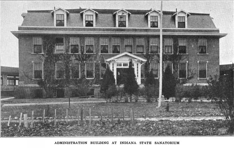 Vintage Administration Building of the Indiana State Sanatorium in Rockville Indiana, the 1909 tuberculosis hospital now offering paranormal tours