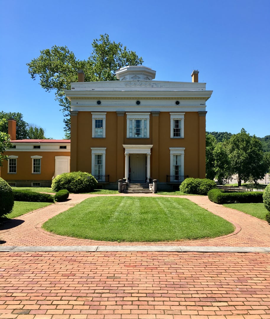 North elevation of the 1844 Greek Revival Lanier Mansion State Historic Site in Madison, Indiana