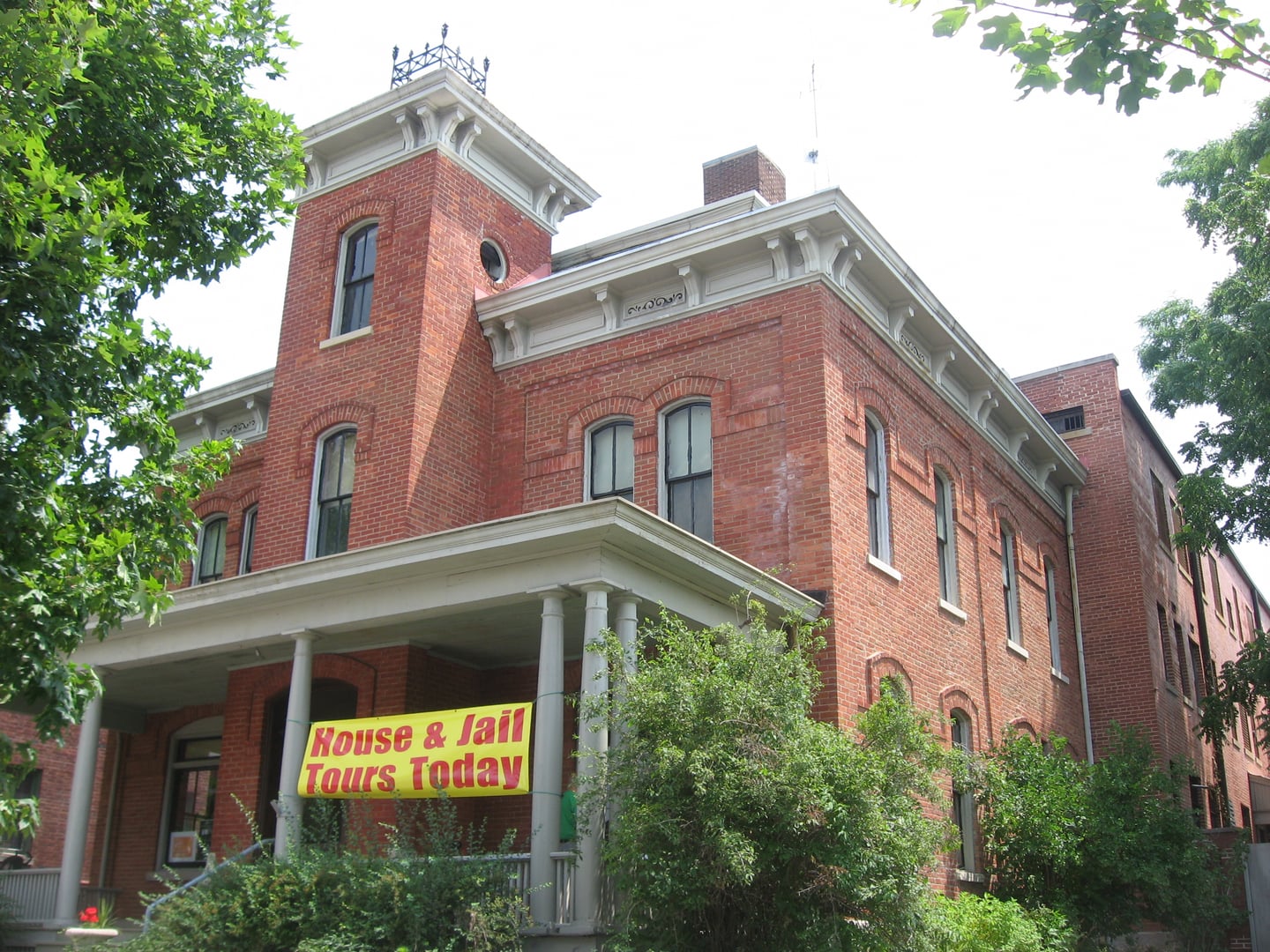 The 1882 Second Empire brick exterior of the Lake County Sheriff's House and Jail in Crown Point, Indiana