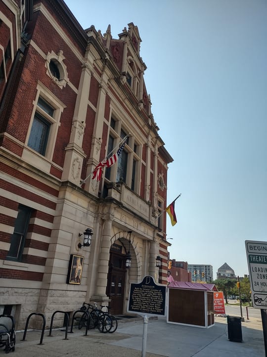 Front and side exterior of the Athenaeum (Das Deutsche Haus) at 401 E Michigan Street in Indianapolis, Indiana — a German Renaissance Revival landmark built 1893–1898, designed by Vonnegut & Bohn