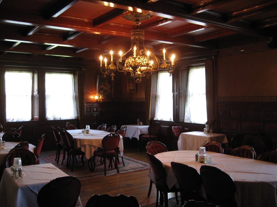 Main-floor dining room inside Tippecanoe Place Restaurant, South Bend, Indiana, 2007.
