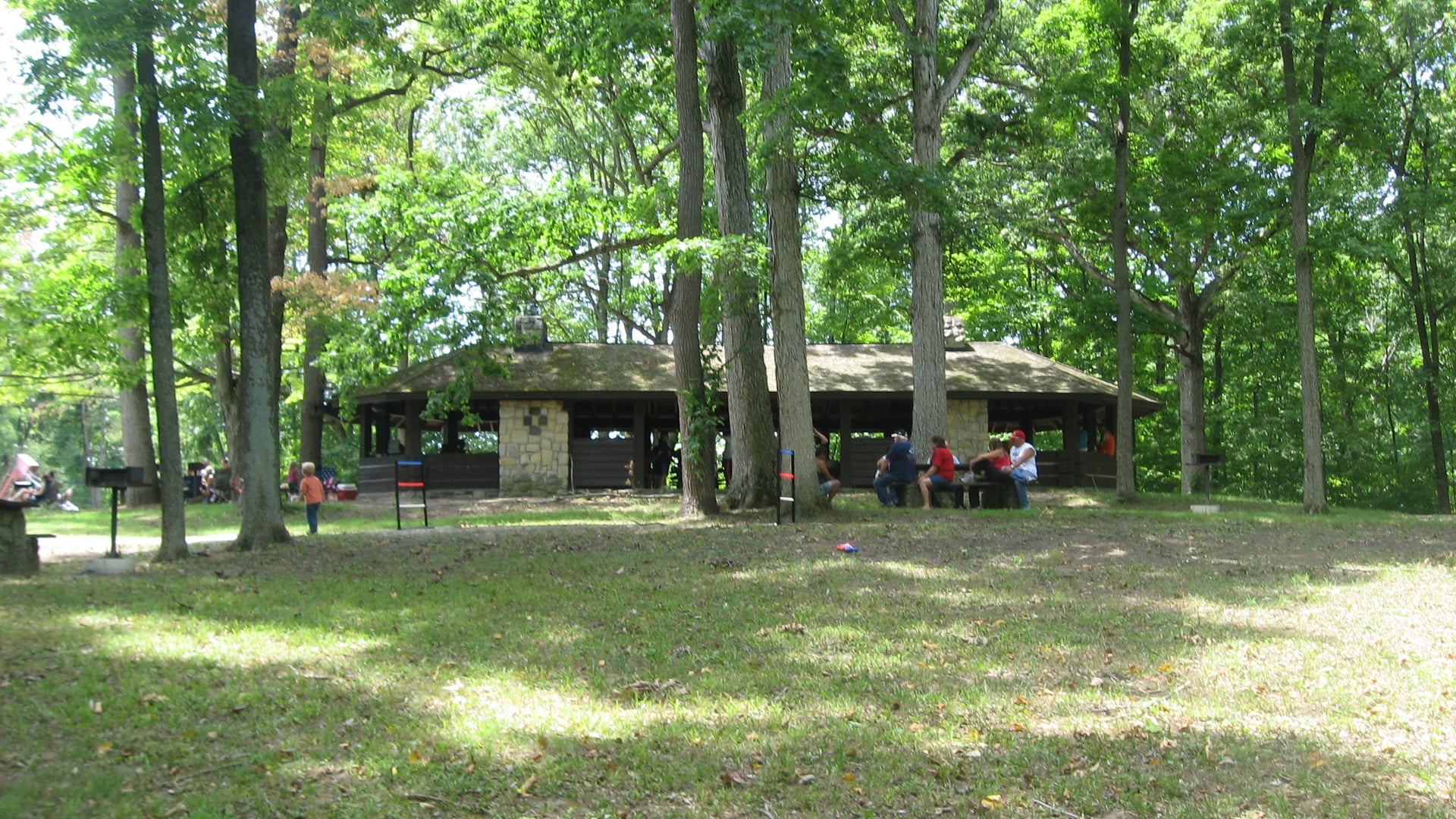 The 1937 CCC-built Hominy Ridge Shelter House in Salamonie River State Forest, Wabash County, Indiana