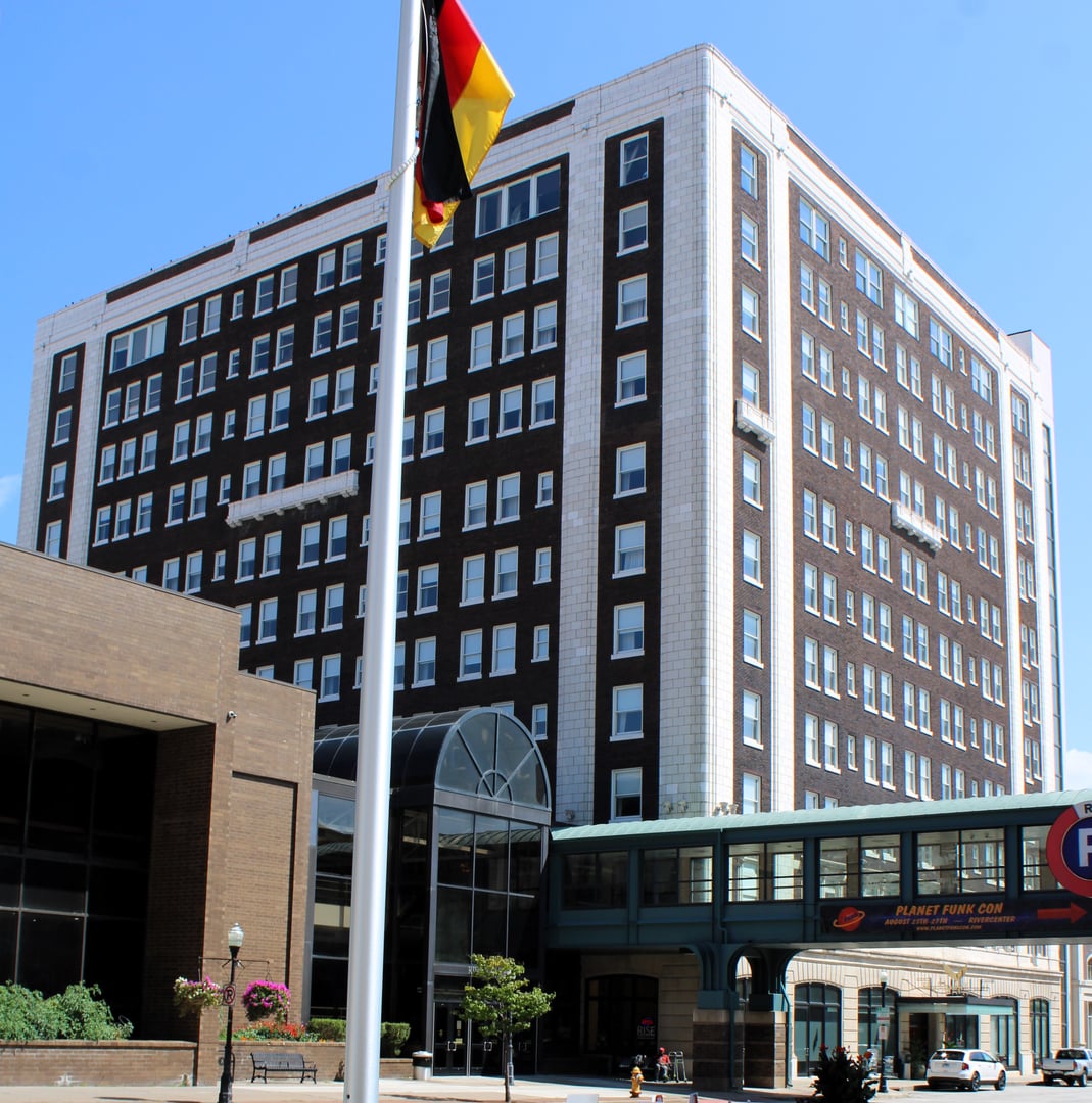 Eleven-story Italian Renaissance Hotel Blackhawk in downtown Davenport Iowa