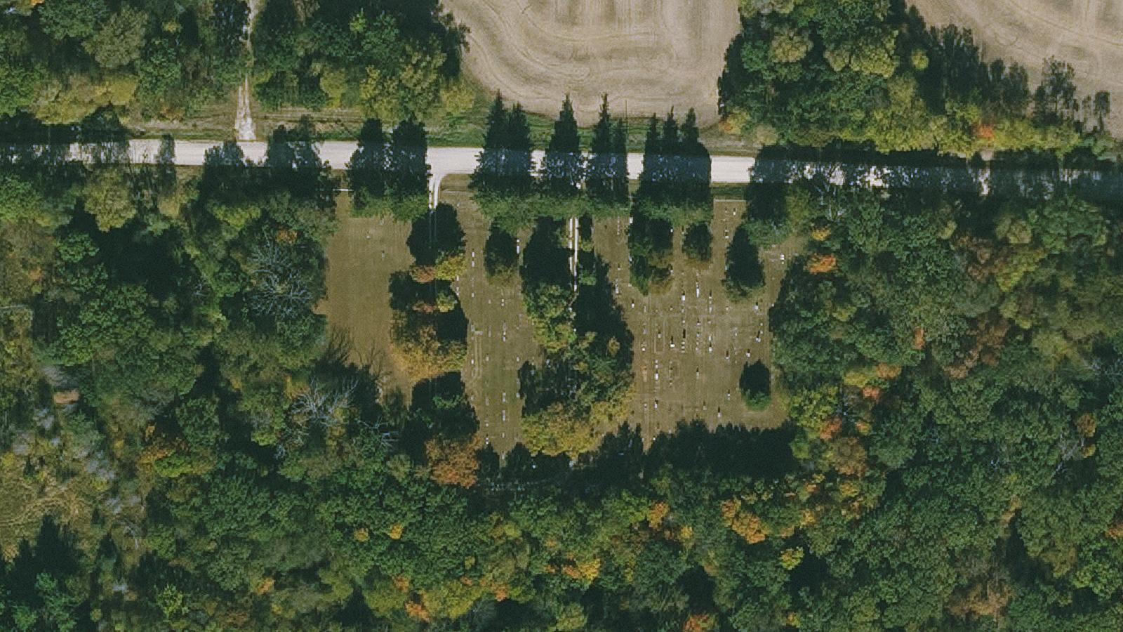 Aerial survey view of Hazel Green Cemetery