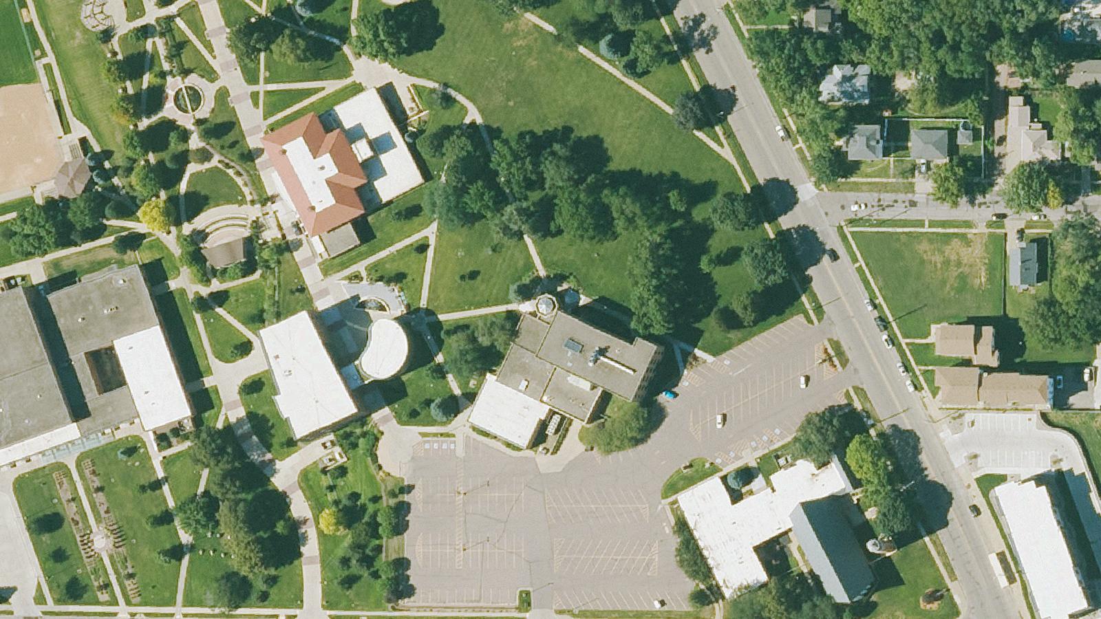 Aerial survey view of Morningside University — Dimmitt Hall