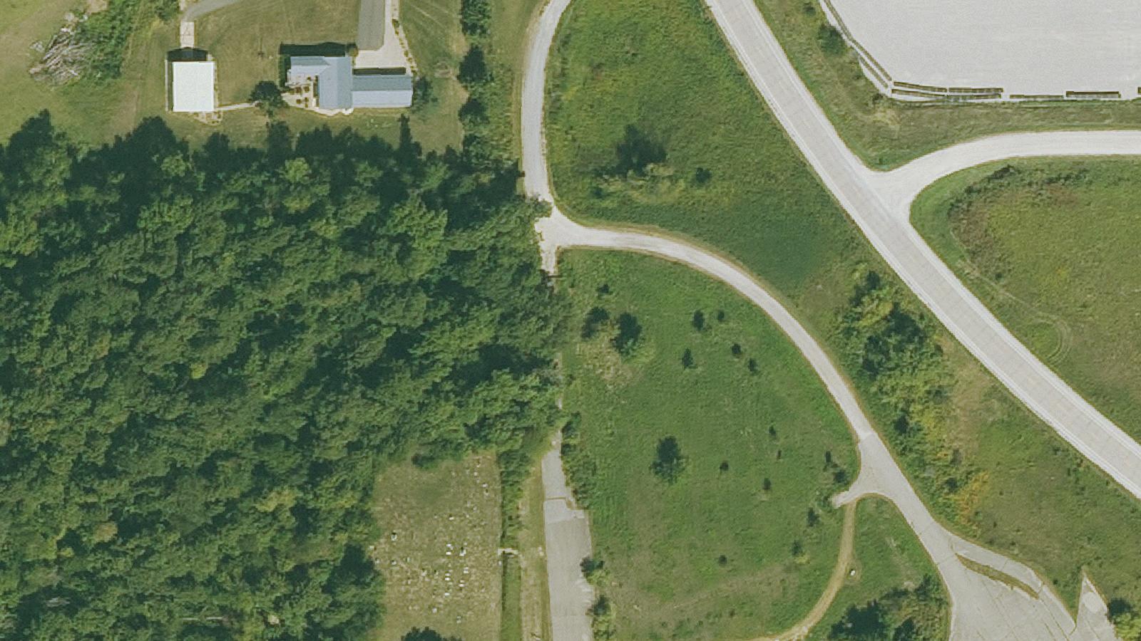 Aerial survey view of Pleasant Ridge Cemetery (13 Stairs Cemetery)