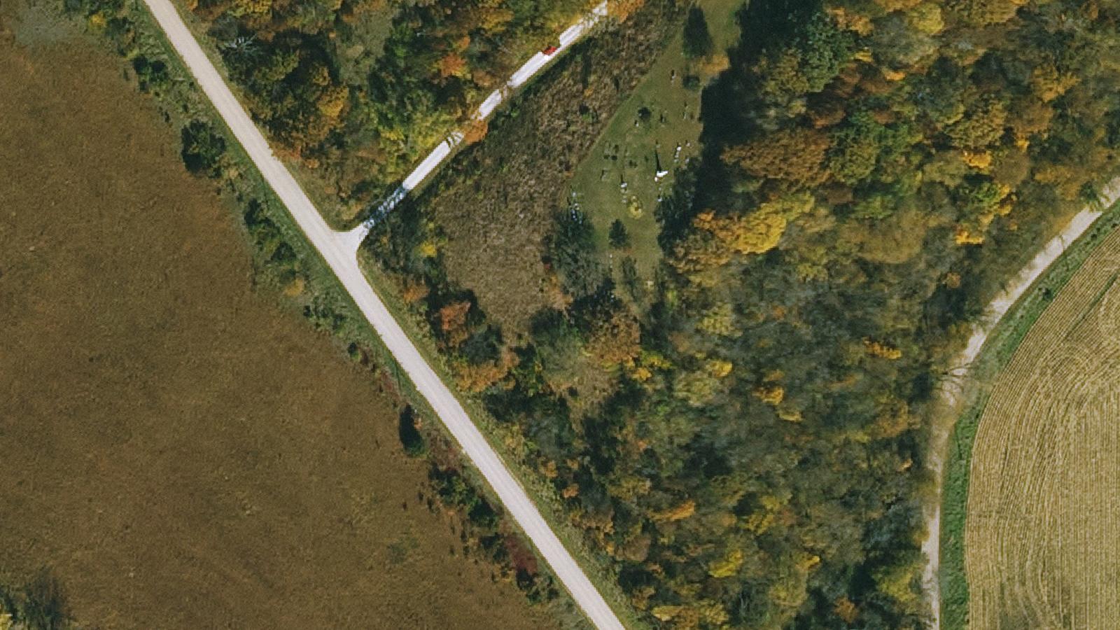 Aerial survey view of Vegors Cemetery
