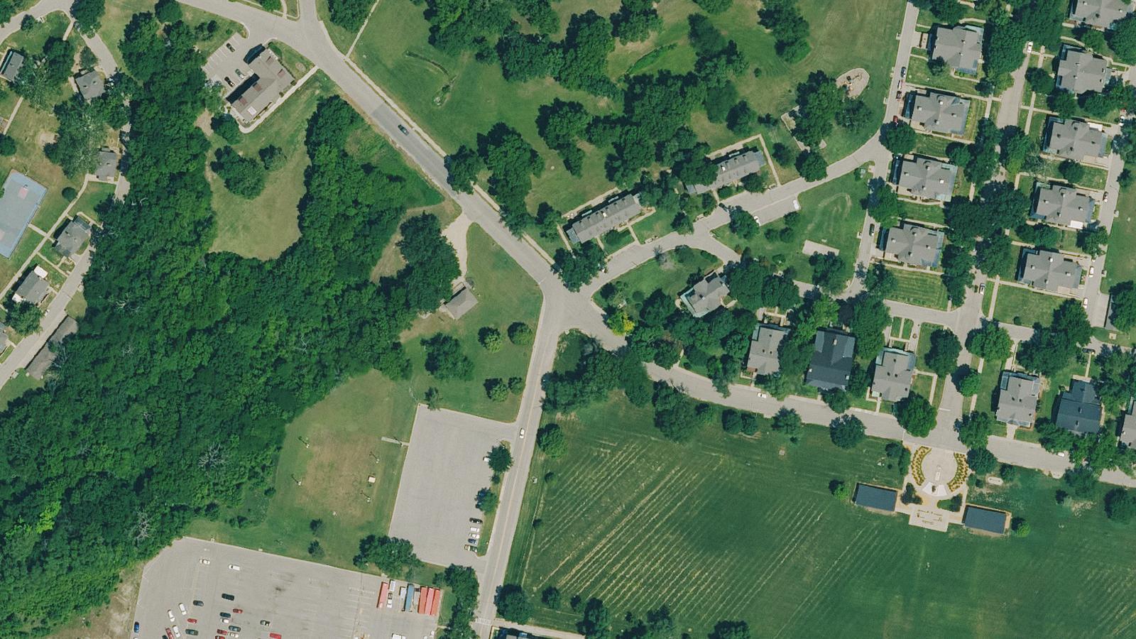 Aerial survey view of Fort Riley (Custer House & Main Post)