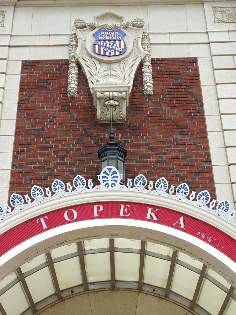 Neoclassical Revival facade of the Great Overland Station, the restored 1927 Union Pacific depot in Topeka, Kansas