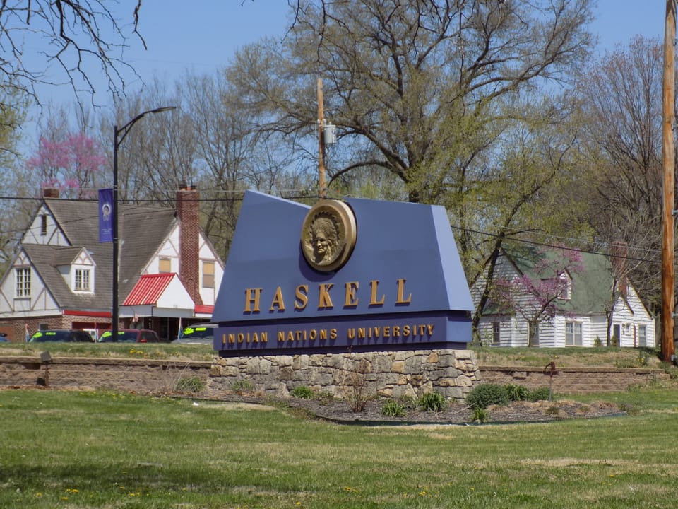 The main sign to Haskell Indian Nations University, located along 23rd Street.