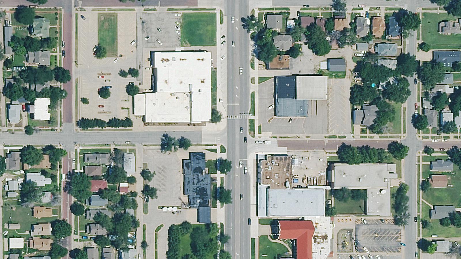 Aerial survey view of Hutchinson Public Library