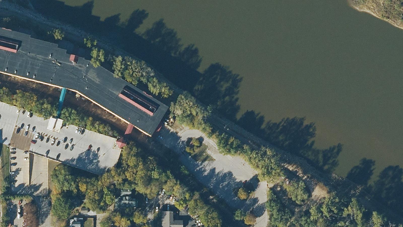 Aerial survey view of Old Lawrence Community Theatre Building