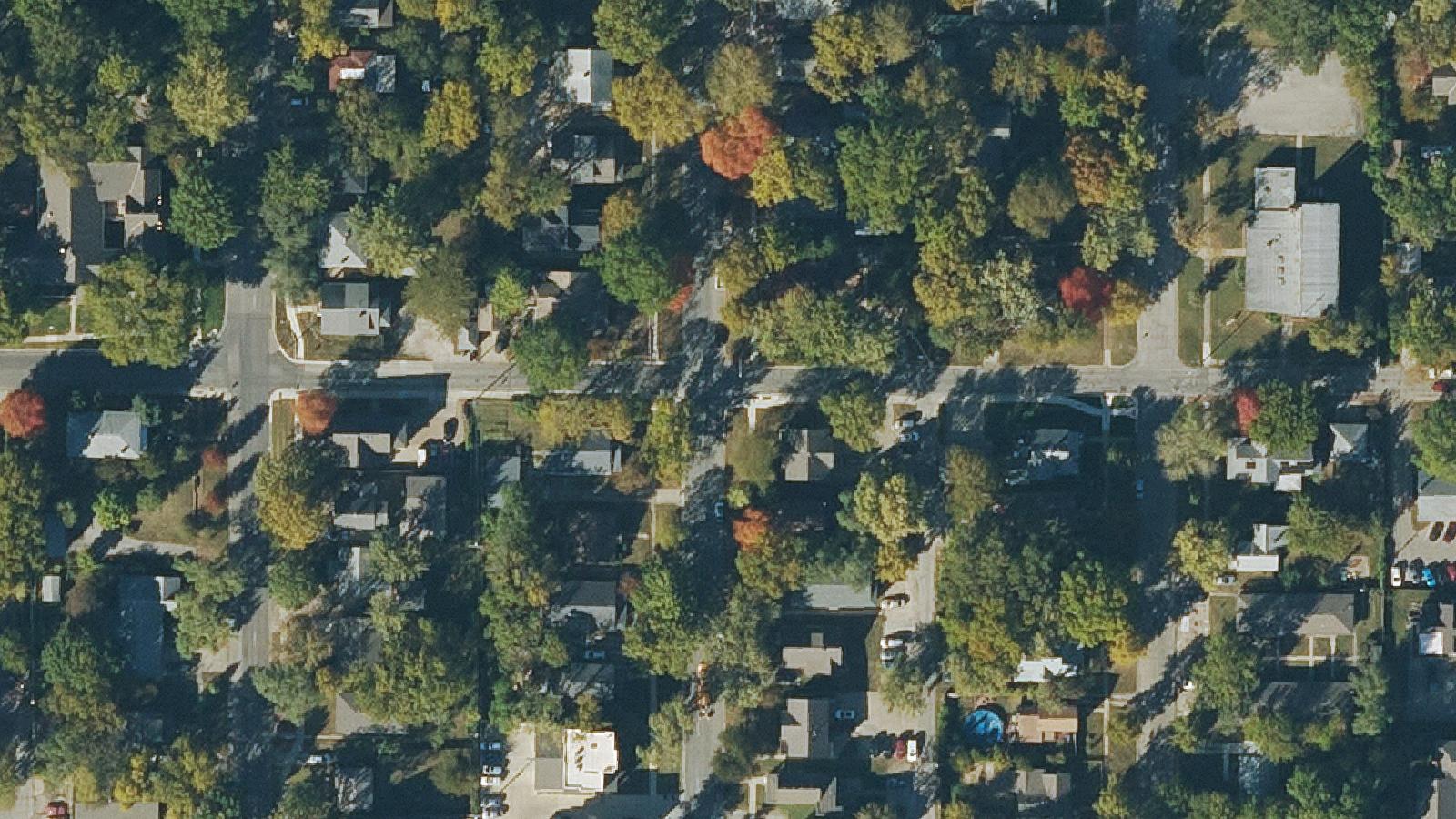 Aerial survey view of Pioneer Cemetery (Lawrence)