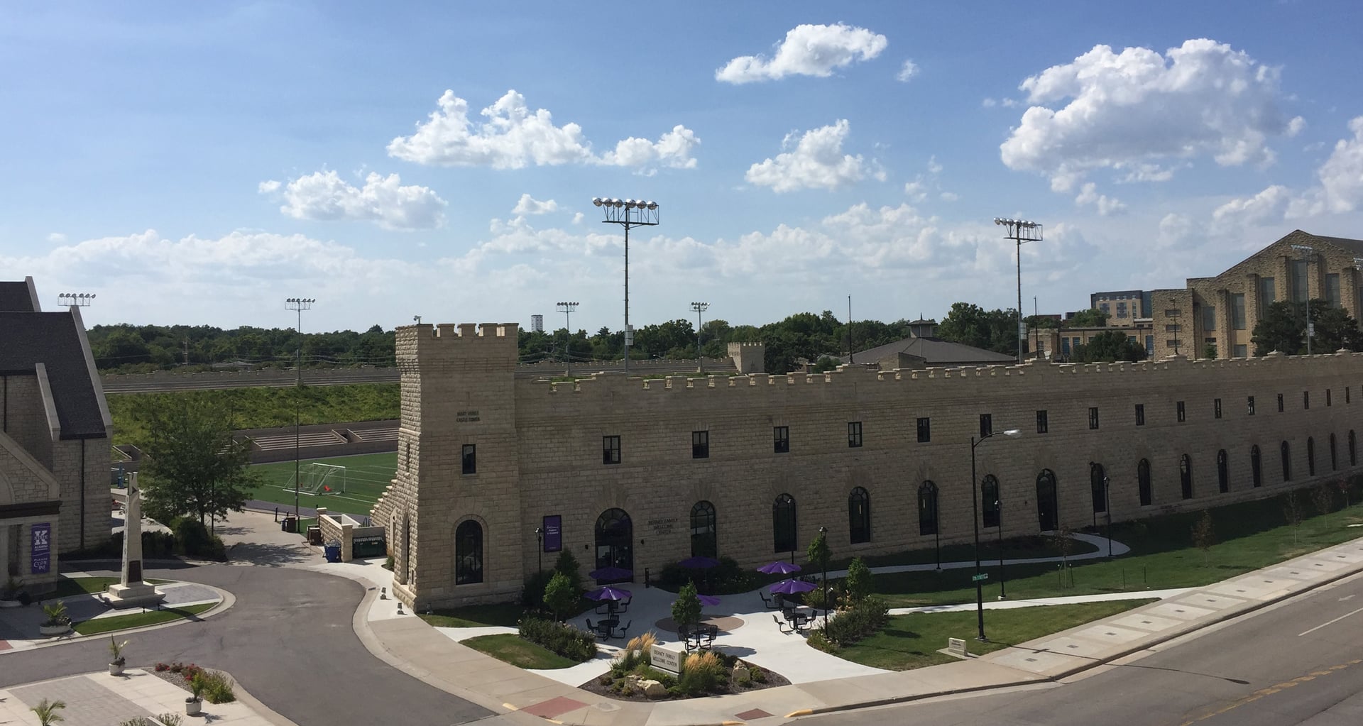 Exterior of World War I Memorial Stadium at Kansas State University, home of the Purple Masque Theatre