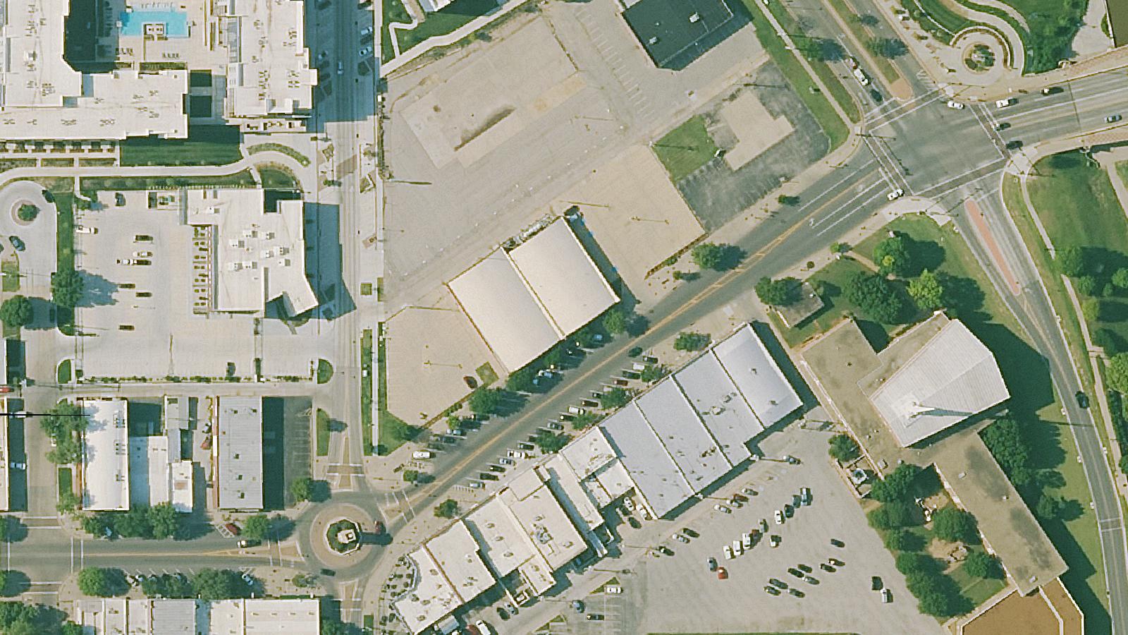 Aerial survey view of Salon 5thirty5 (former Travel Air Manufacturing Building)