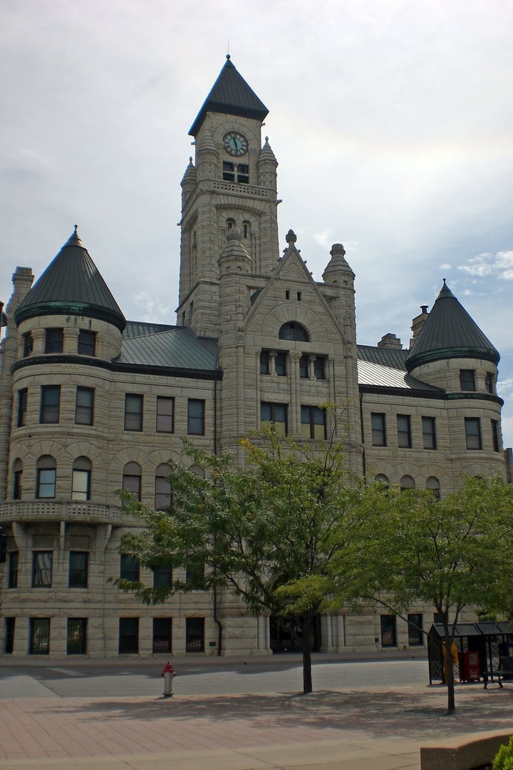 The 1892 Richardsonian Romanesque limestone city hall building at 204 S Main St in Wichita, Kansas, now housing the Wichita-Sedgwick County Historical Museum