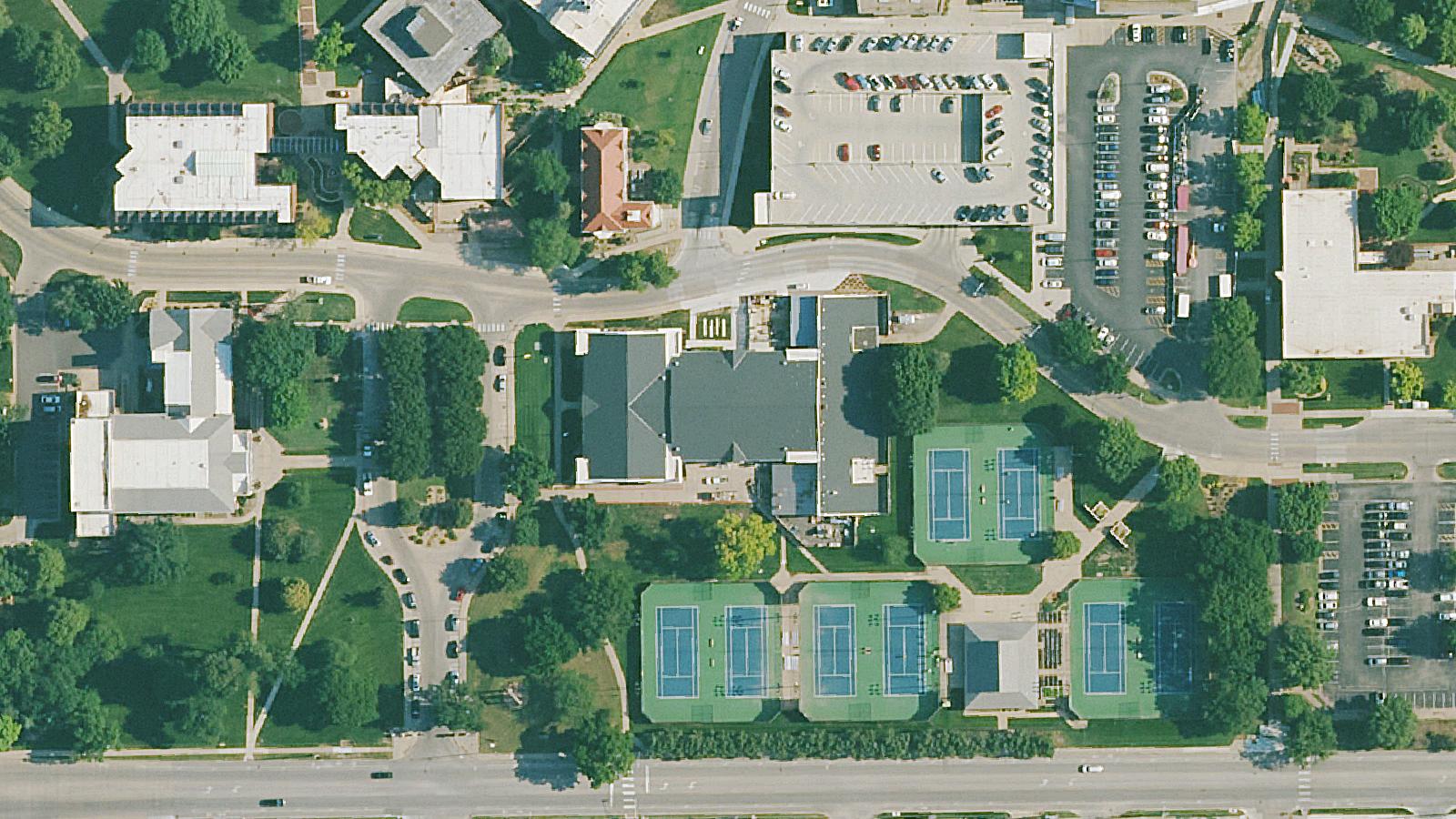 Aerial survey view of Wilner Auditorium (Wichita State University)