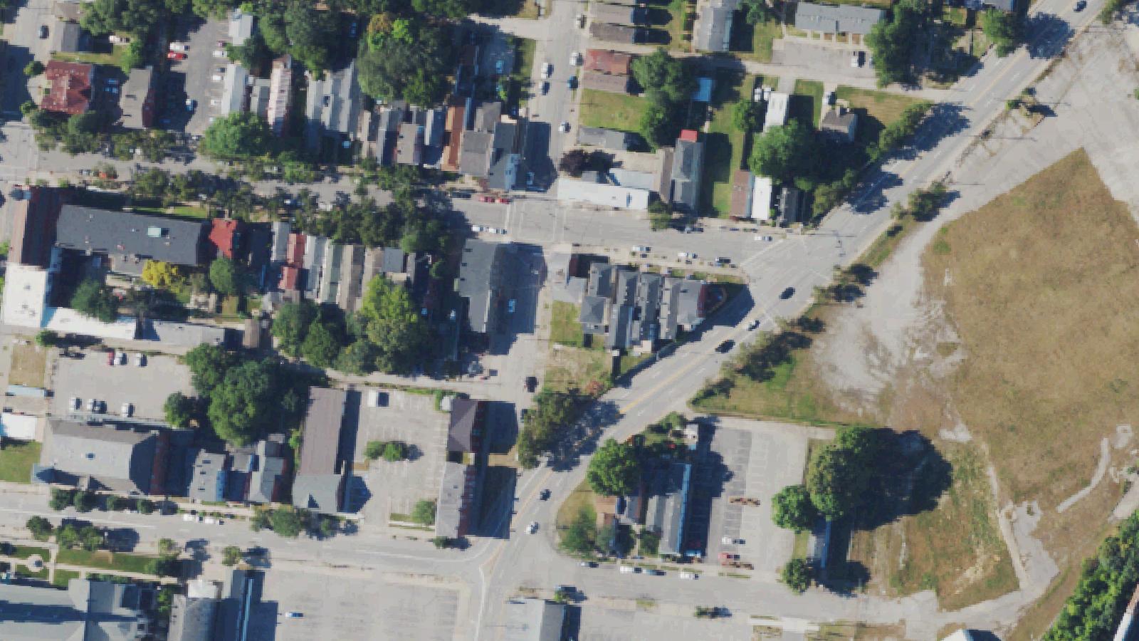 Aerial survey view of Baxter Avenue Morgue