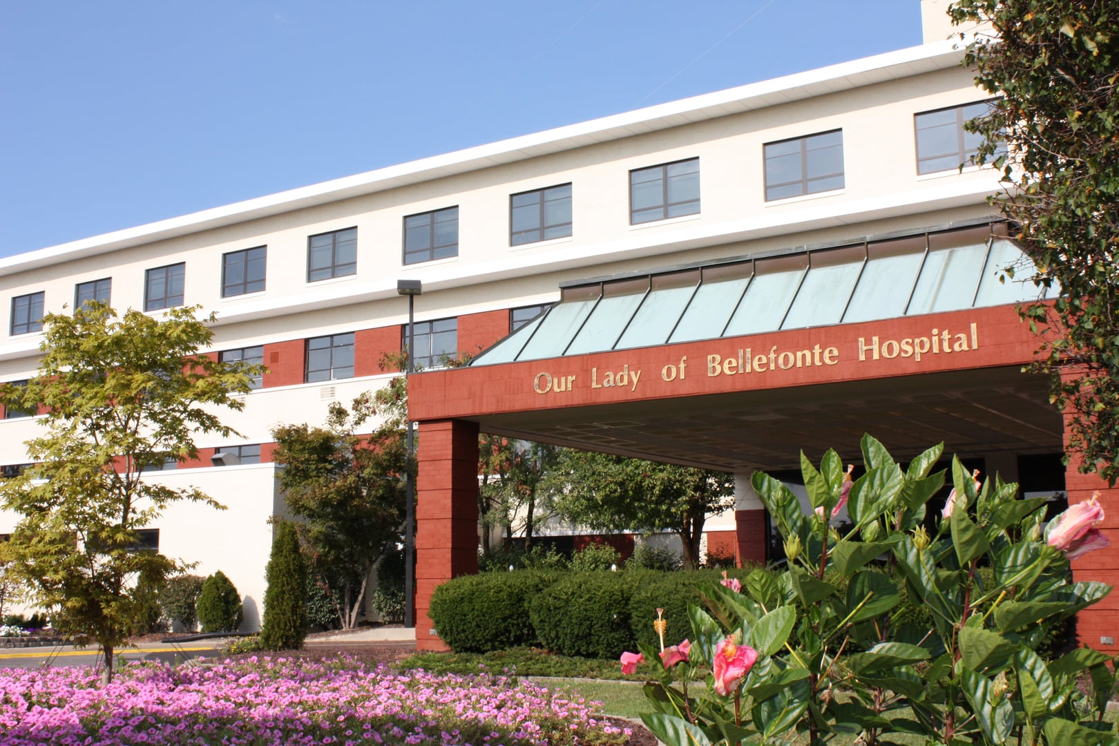 The front entrance of Our Lady of Bellefonte Hospital near Ashland, Kentucky, the Franciscan-founded 1953 facility closed in 2020.