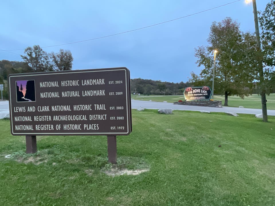 Big Bone Lick’s historic titles sign: in the background is the Big Bone Lick State Park sign