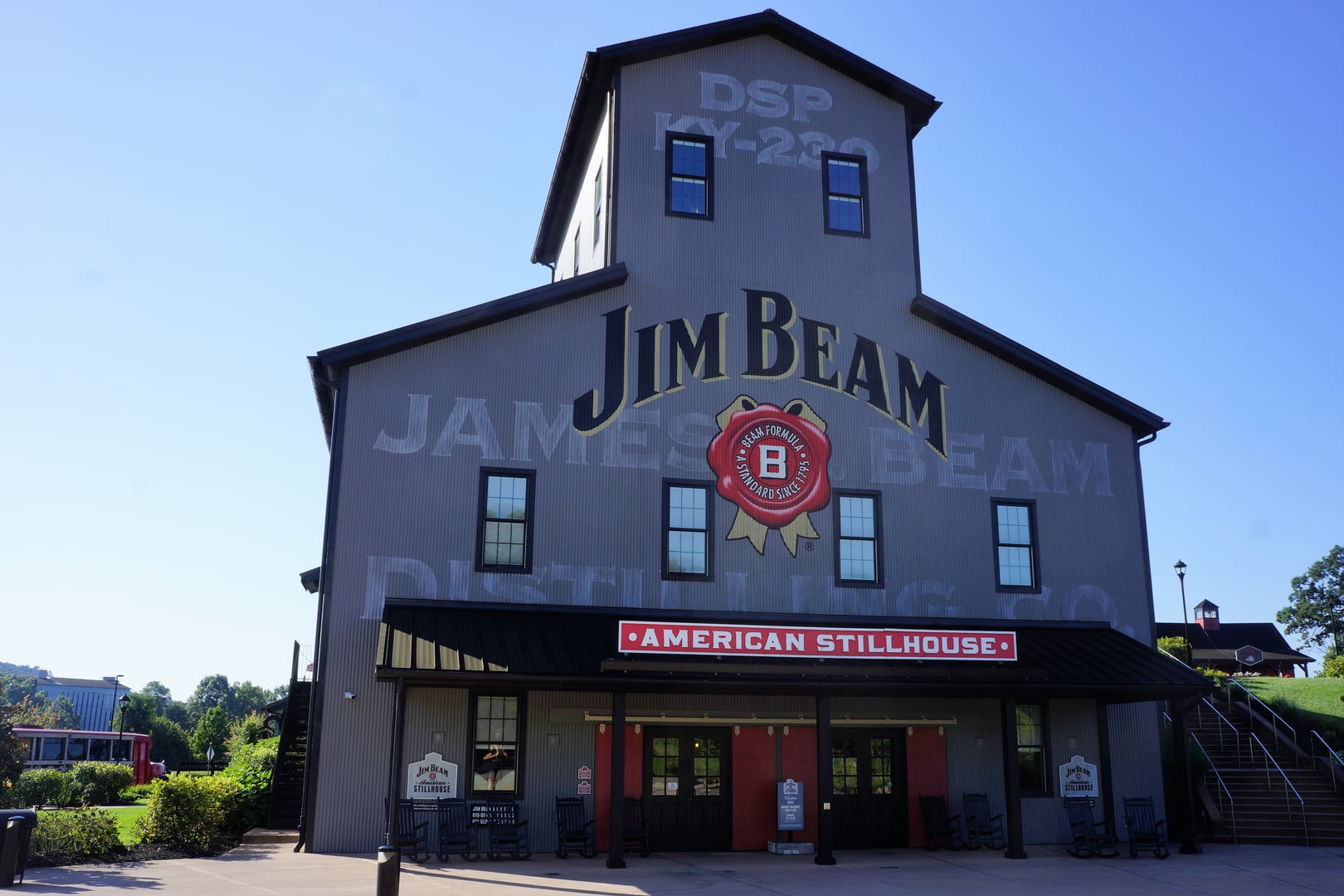 Jim Beam American Stillhouse distillery exterior in Clermont Kentucky