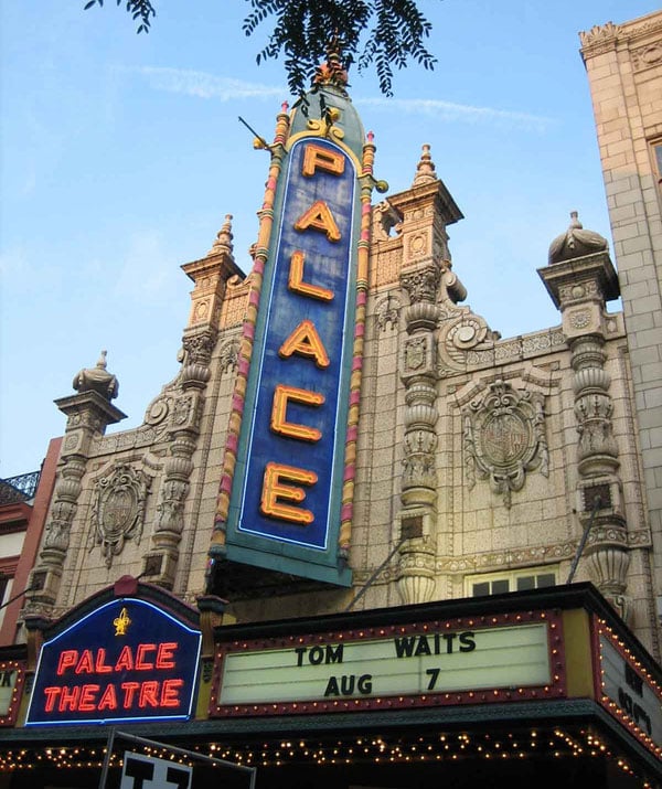 Spanish Baroque marquee and facade of the Louisville Palace Theatre on South Fourth Street