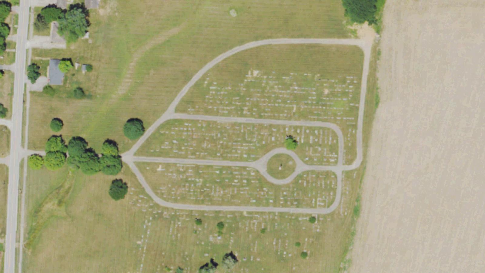 Aerial survey view of Maple Grove Cemetery