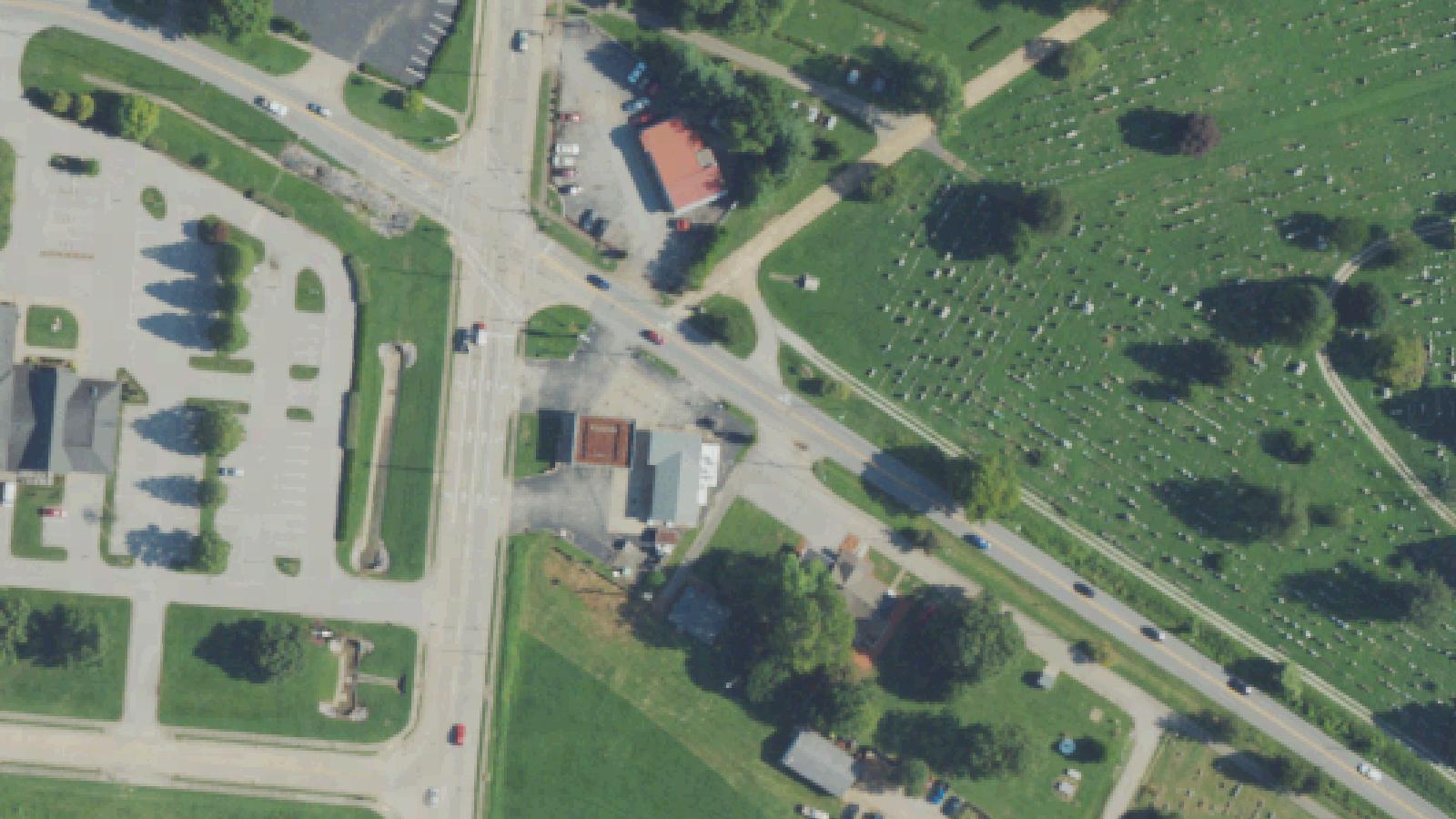 Aerial survey view of Rosehill Elmwood Cemetery