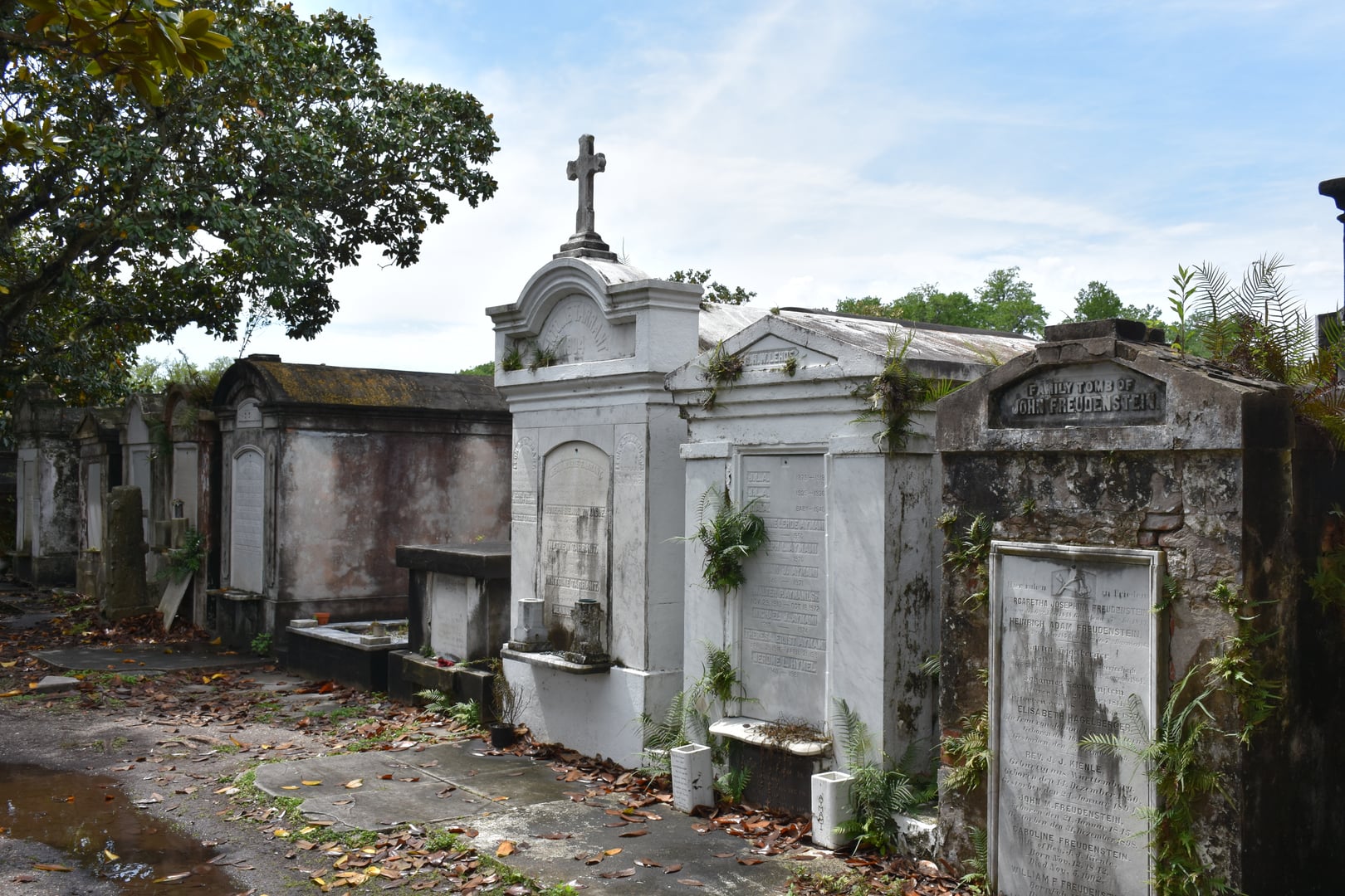 Above-ground tombs and society vaults at Lafayette Cemetery No. 1 in the Garden District of New Orleans, Louisiana
