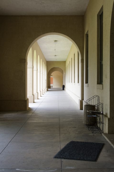 Coates Hall covered walkway in the Quad, Louisiana State University, Baton Rouge, Louisiana