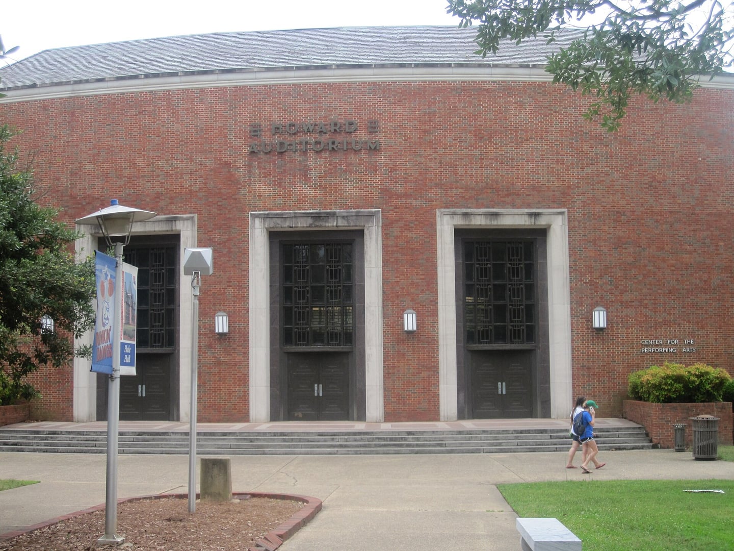 Exterior of Howard Auditorium at Louisiana Tech University, the 1940 Streamline Moderne building on the campus quad in Ruston, Louisiana