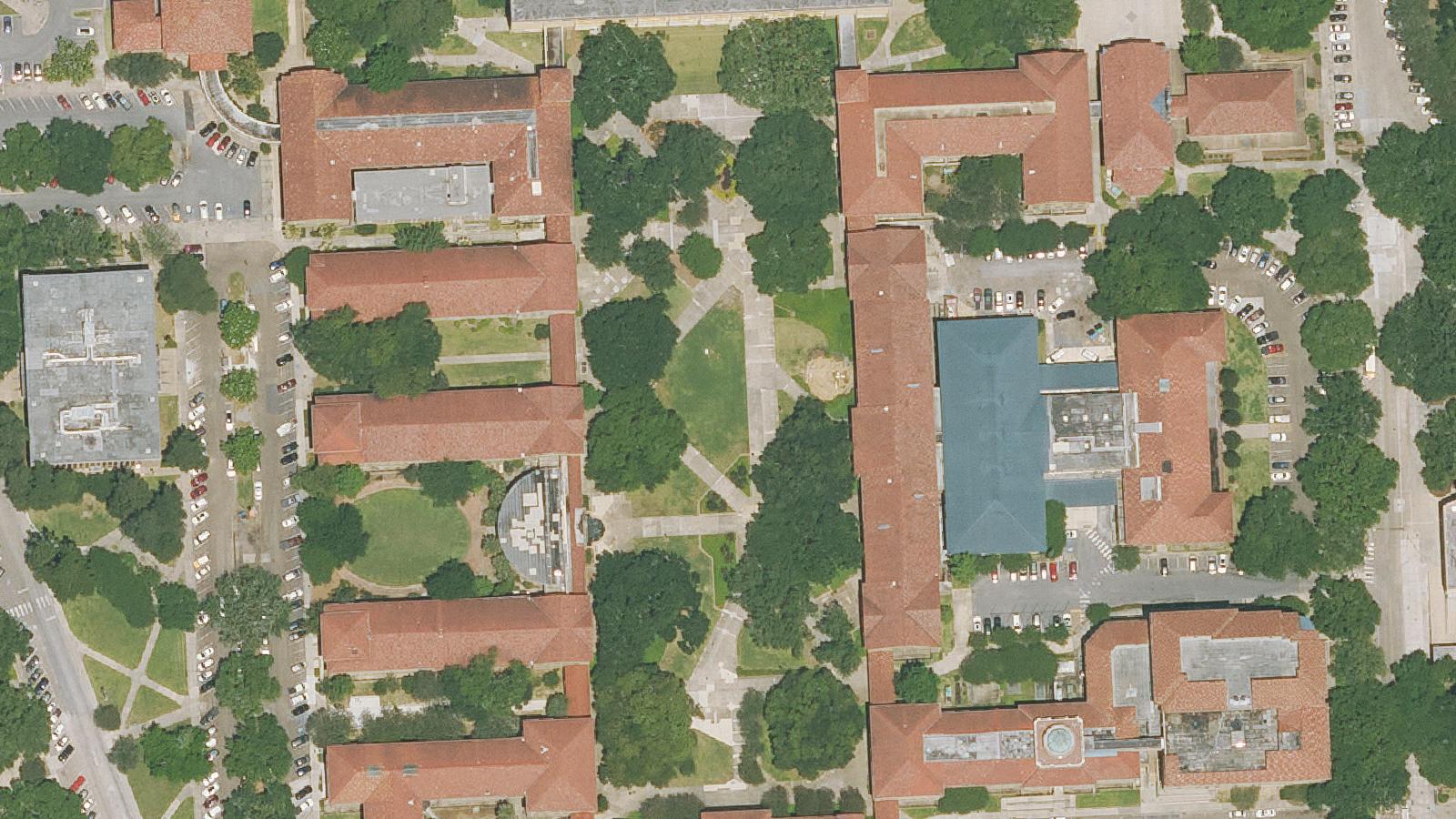 Aerial survey view of LSU Evangeline Hall