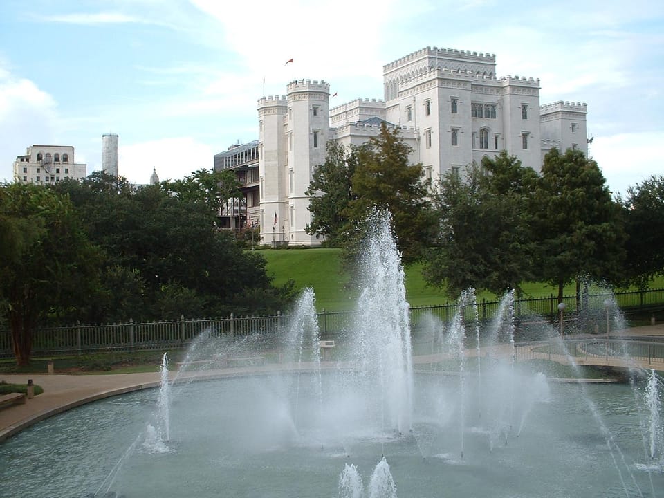 The Old State Capitol seen across the fountains of Capitol Park Museum grounds, Baton Rouge, 2007.