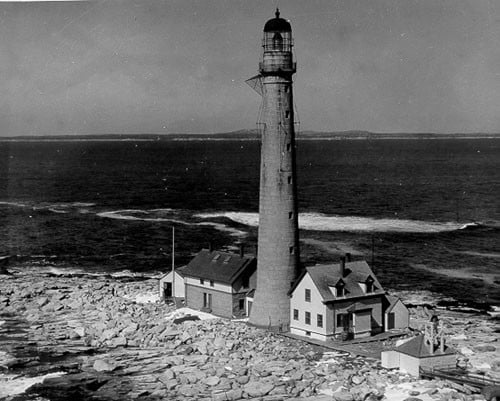 Boon Island Light, the 133-foot granite lighthouse on a bare rock outcropping six miles offshore from York Beach, Maine