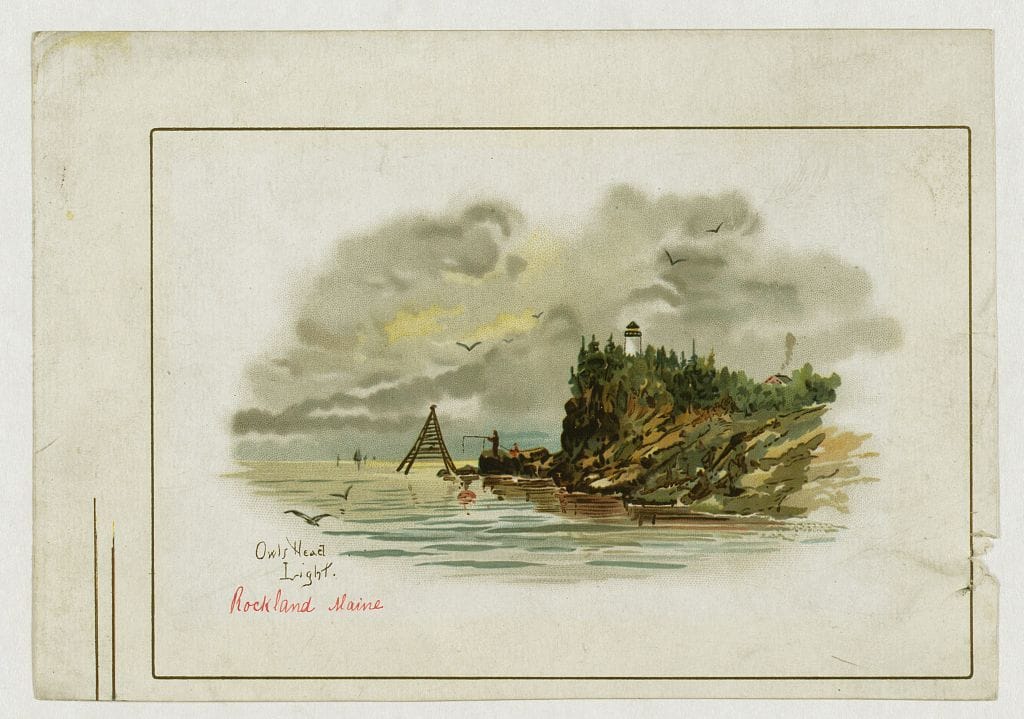 Owls Head Light at the entrance of Rockland Harbor in Owls Head, Maine — 1825 brick tower on granite foundation