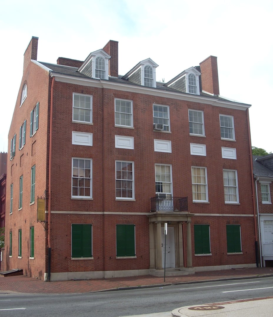 Exterior of the 1811 Carroll Mansion at 800 East Lombard Street in Baltimore