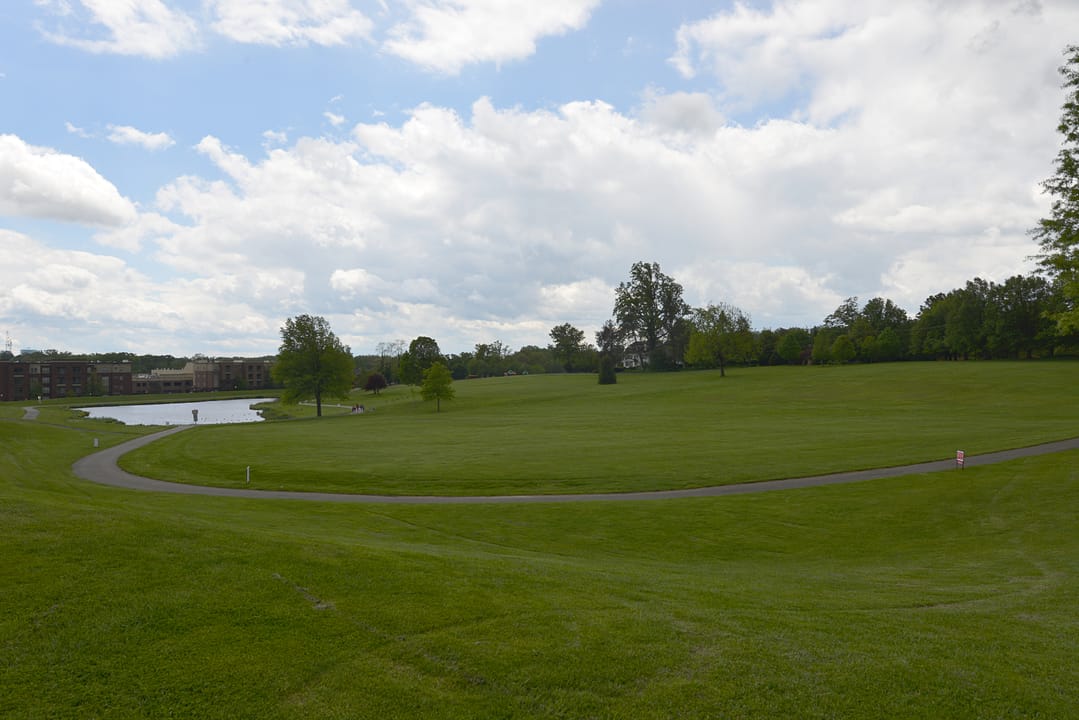 Bohrer Park at Summit Hall Farm has a large field next to the road with a pond and some scattered trees. This park is run by the city of Gaithersburg, Maryland. 506 South Frederick Avenue, Gaithersburg, Maryland 20877.