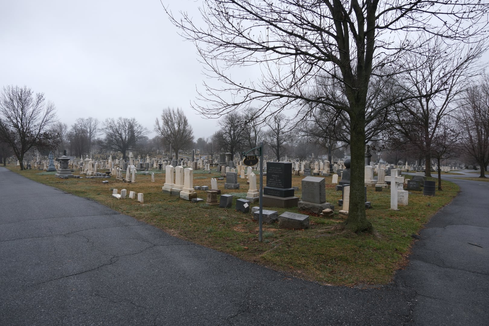 Rolling grounds and historic monuments of the 1852 Mount Olivet Cemetery, burial place of Francis Scott Key, in Frederick, Maryland