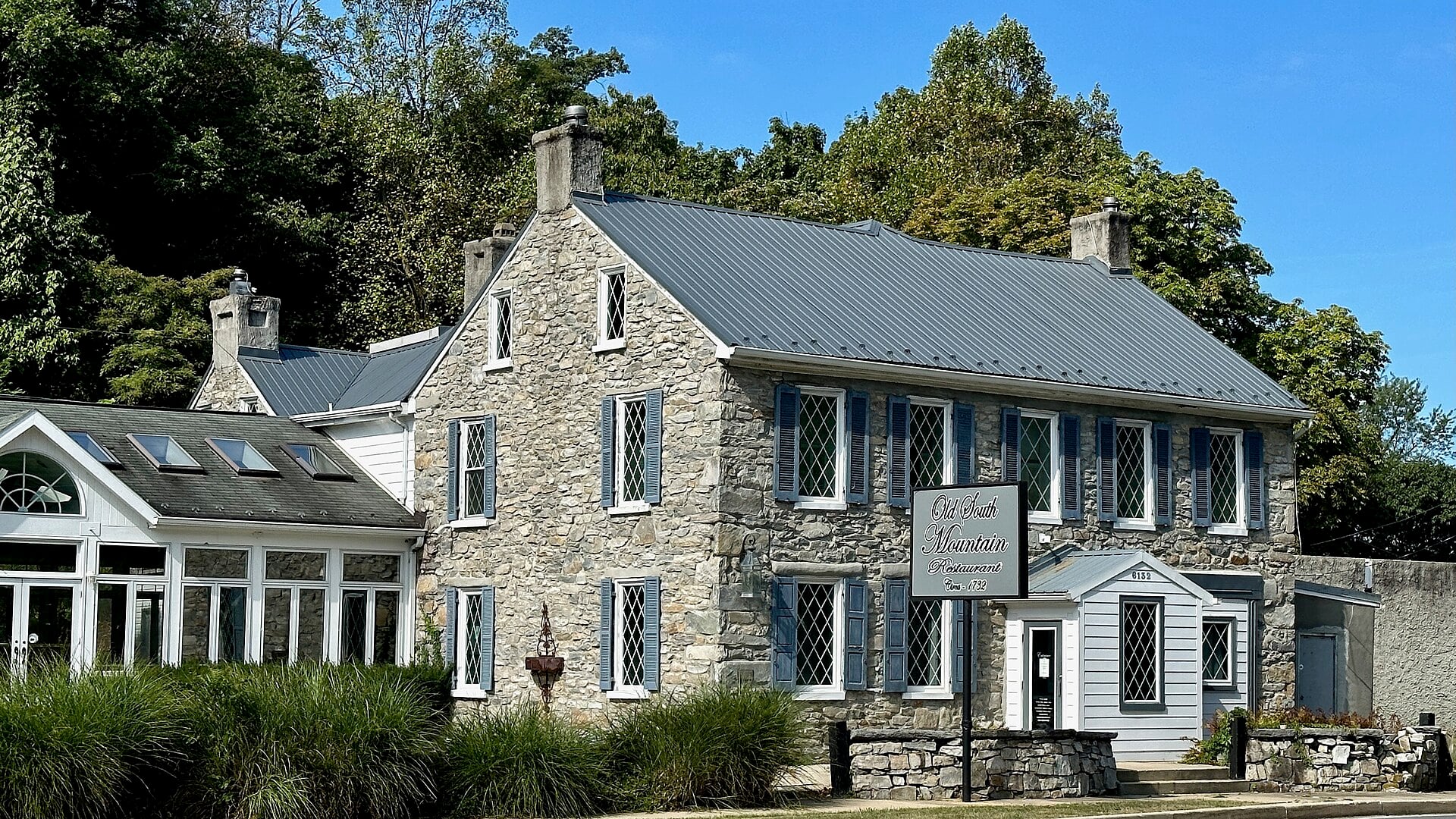 Exterior facade of the Old South Mountain Inn, also known as South Mountain House, at Turner's Gap on Old National Pike in Boonsboro, Maryland