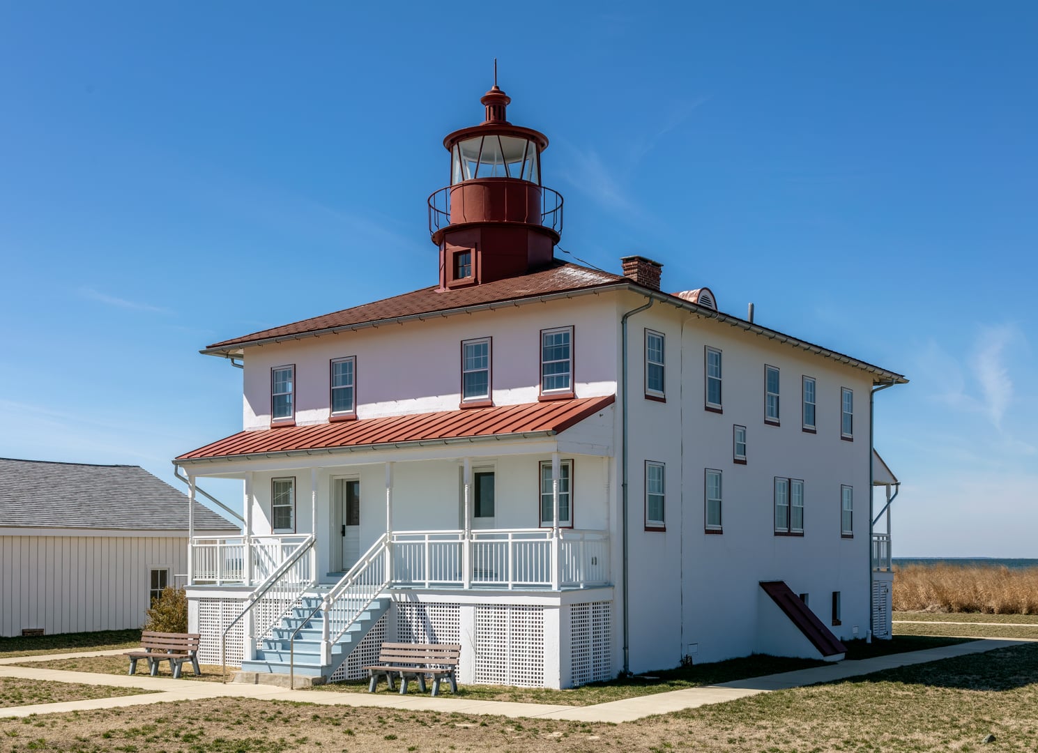 The 1830 Point Lookout Lighthouse at Point Lookout State Park in St. Mary's County, Maryland