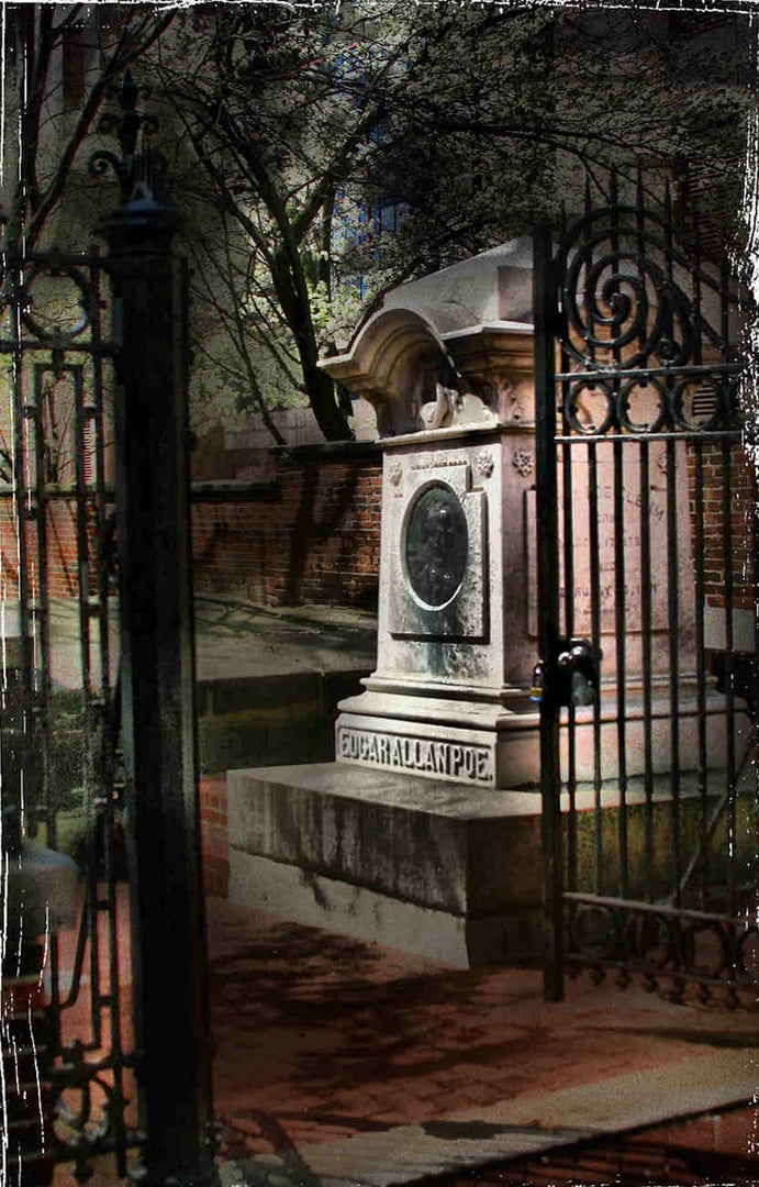 Edgar Allan Poe's monument grave at Westminster Hall Burying Ground in Baltimore Maryland
