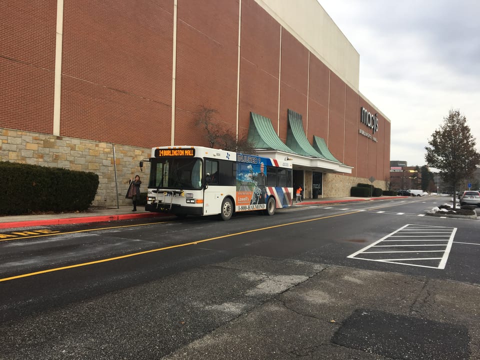 LRTA route 14 bus at Burlington Mall in November 2018