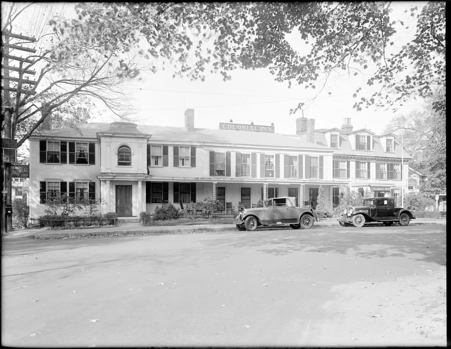 Concord's Colonial Inn photographed by Leon Abdalian on October 15, 1929, with period automobiles parked out front.