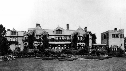 Exterior of Wyndhurst Manor, the 1894 Tudor 'cottage' Gilded Age mansion at the former Cranwell estate in Lenox, Massachusetts.