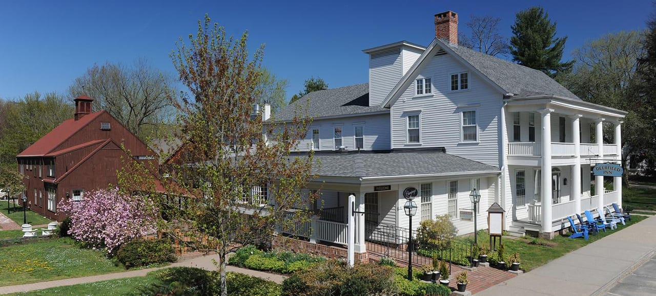 Exterior of the historic Deerfield Inn on Old Main Street in Deerfield, Massachusetts