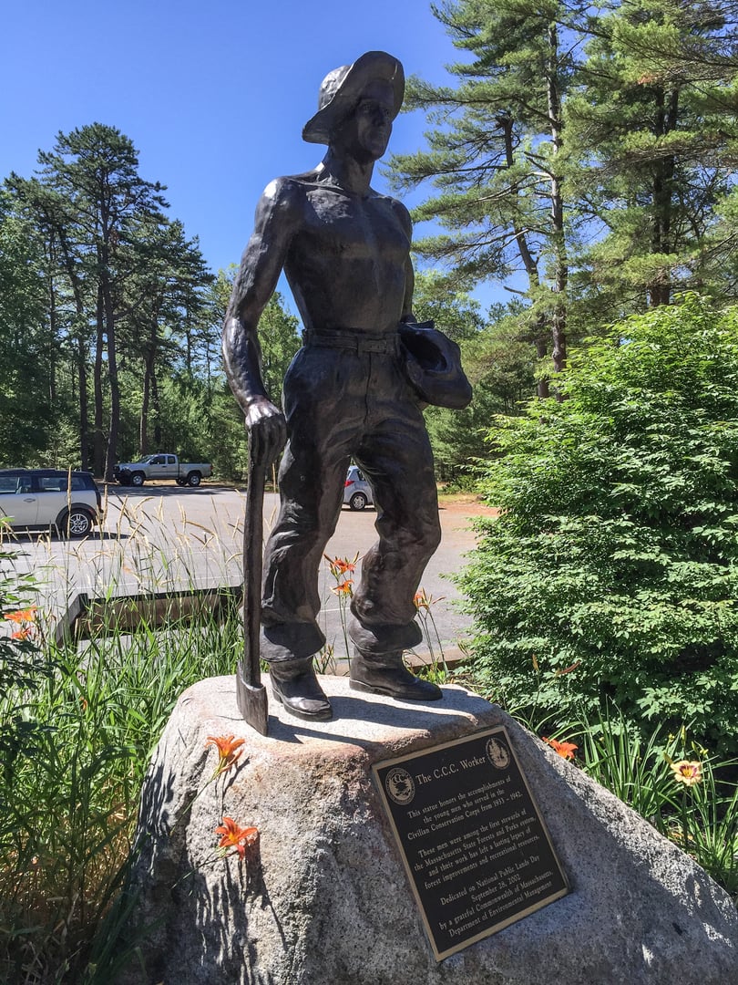 Statue of a Civilian Conservation Corps worker at Freetown-Fall River State Forest, Massachusetts