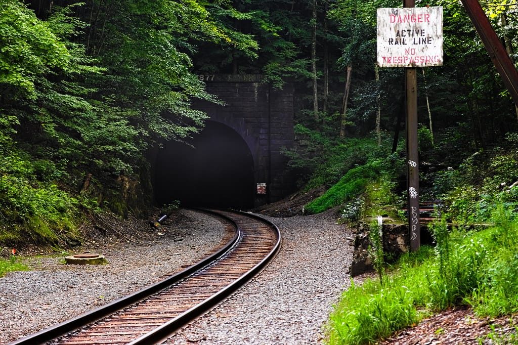 The east portal of the Hoosac Tunnel in western Massachusetts. This tunnel was the second longest in the world at the time of its completion, and served as a crucial rail link. During its construction, though, it claimed the lives of over 190 people, which makes the spooky fog hanging over its entra